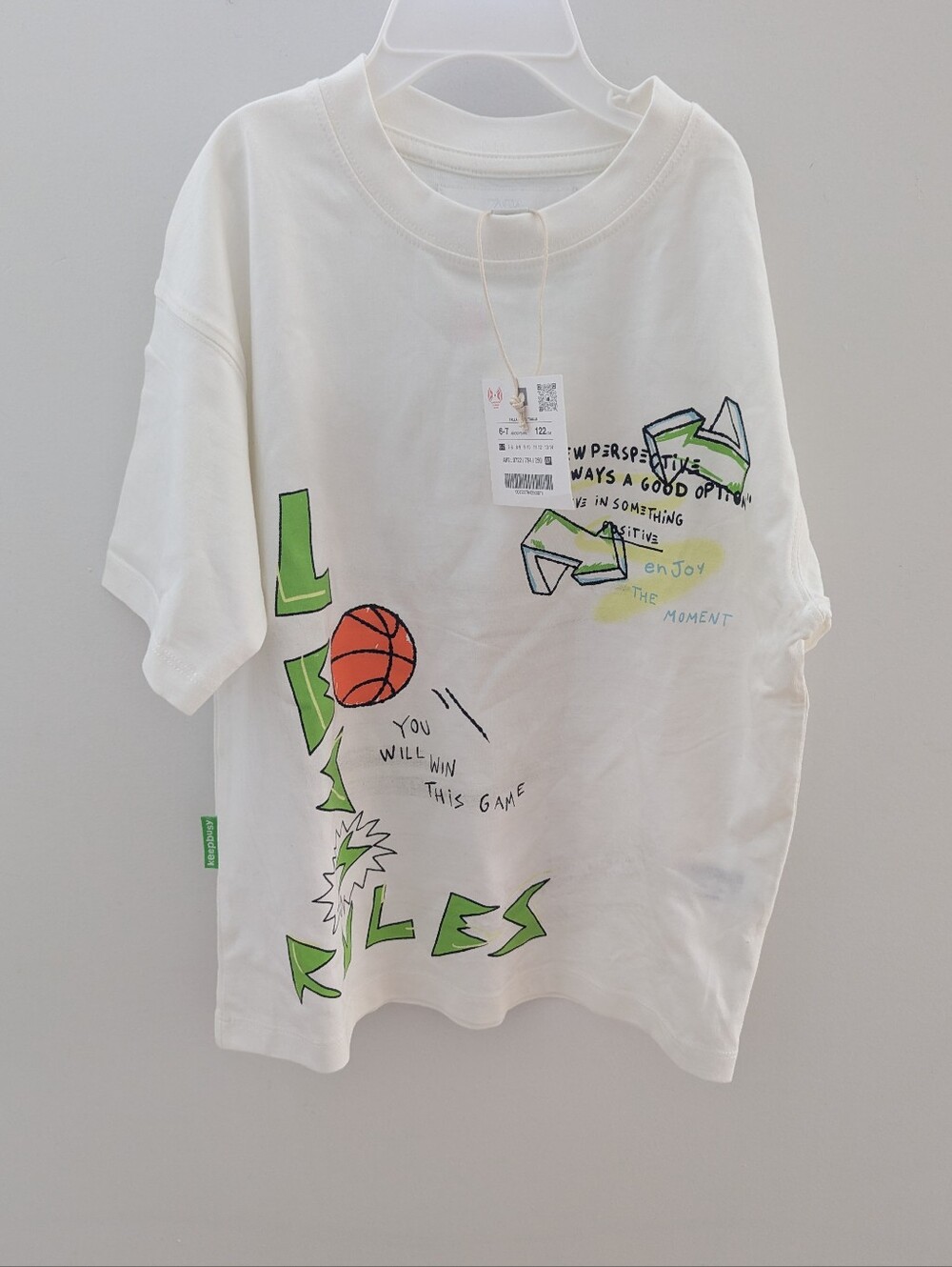 Love Rules Kids Zara White Tee with Basketball Graphic